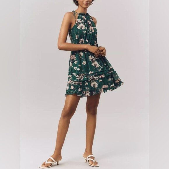 NWT Size MP - The Somerset Halter Mini Dress dark green floral (NWT US$ 148) - Picture 5 of 16